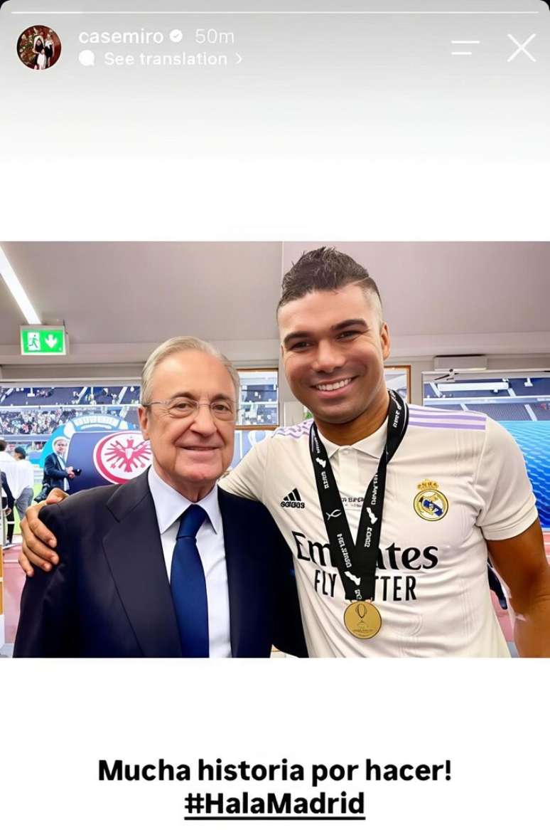 O volante da sele&ccedil;&atilde;o brasileira, Casemiro, fez o mesmo que Ancelotti, at&eacute; no modelo da publica&ccedil;&atilde;o nas redes.