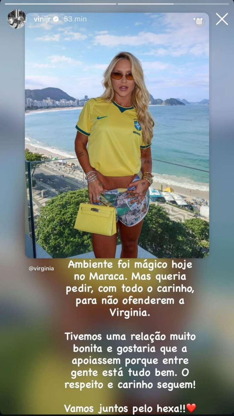 Vini Jr. reclama de insultos a Virg&iacute;nia em jogo do Brasil no Maracan&atilde;: &lsquo;Respeito e carinho seguem&rsquo;.