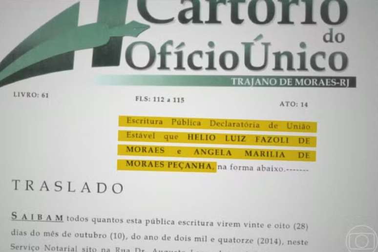 Documento registrado em cart&oacute;rio