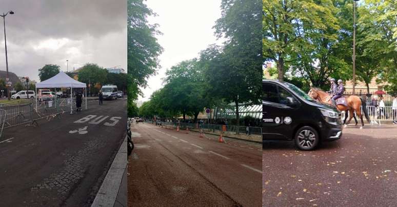 O Boulevard d'Auteuil, que leva ao Stade Roland-Garros, &eacute; vigiado por policiais em barracas e de cavalaria