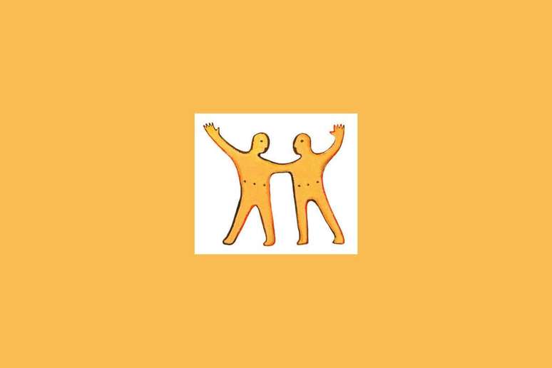 Uma ilustra&ccedil;&atilde;o simples de duas figuras ou elementos g&ecirc;meos, representando o signo de G&ecirc;meos, sobre um fundo claro cercado por um tom alaranjado