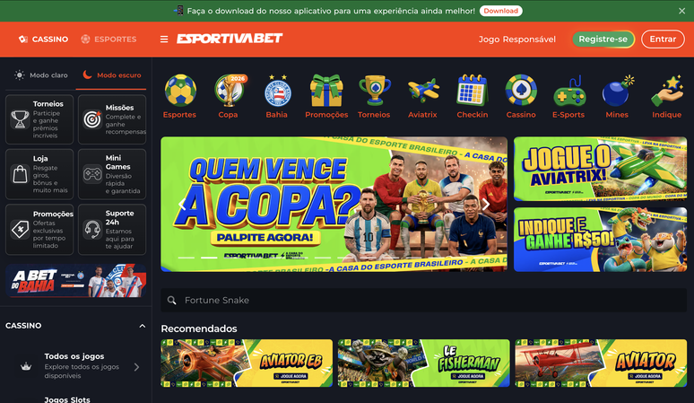 Para apostar na Copa do Mundo basta selecionar o mercado no site da Esportiva bet
