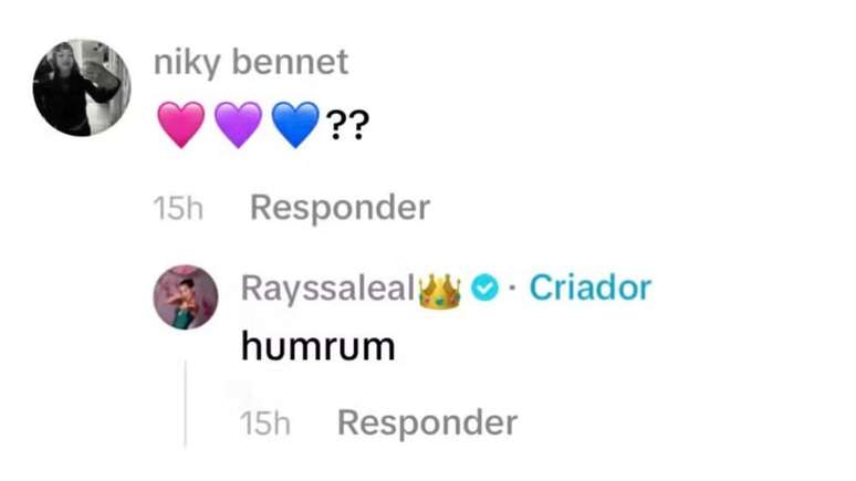 Coment&aacute;rio de Rayssa Leal para seguidora no Tiktok.