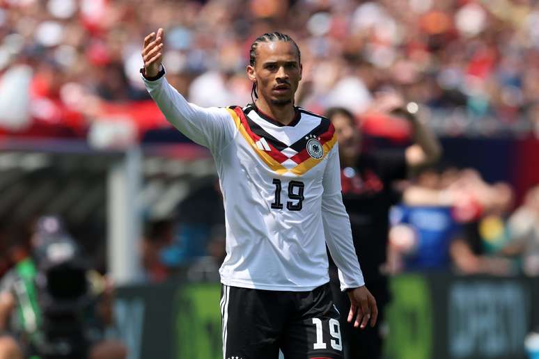 CHICAGO, ILLINOIS &ndash; JUNE 06: Leroy San&eacute; of Germany gestures during the international friendly match between United States and Germany at Soldier Field on June 06, 2026 in Chicago, Illinois. (Photo by Alexander Hassenstein/Getty Images)