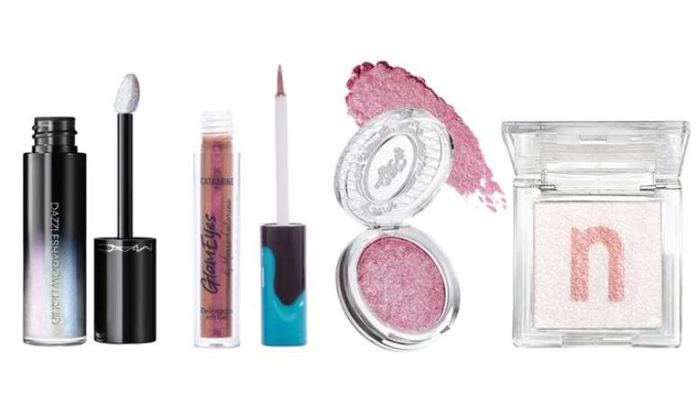 Sombra L&iacute;quida Dazzleshadow MAC Cosmetics (R$ 159); Delineador Glam Eyes Catharine Hill (R$ 49); BT Mallow - Bruna Tavares (R$ 87,90); Iluminador Galaxy Nina Makeup (R$ 49,90)
