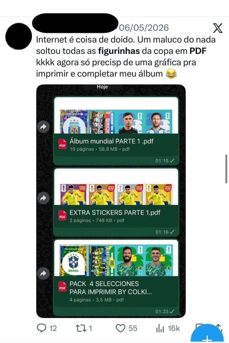 Figurinhas da Copa s&atilde;o compartilhadas em aplicativos de mensagem.