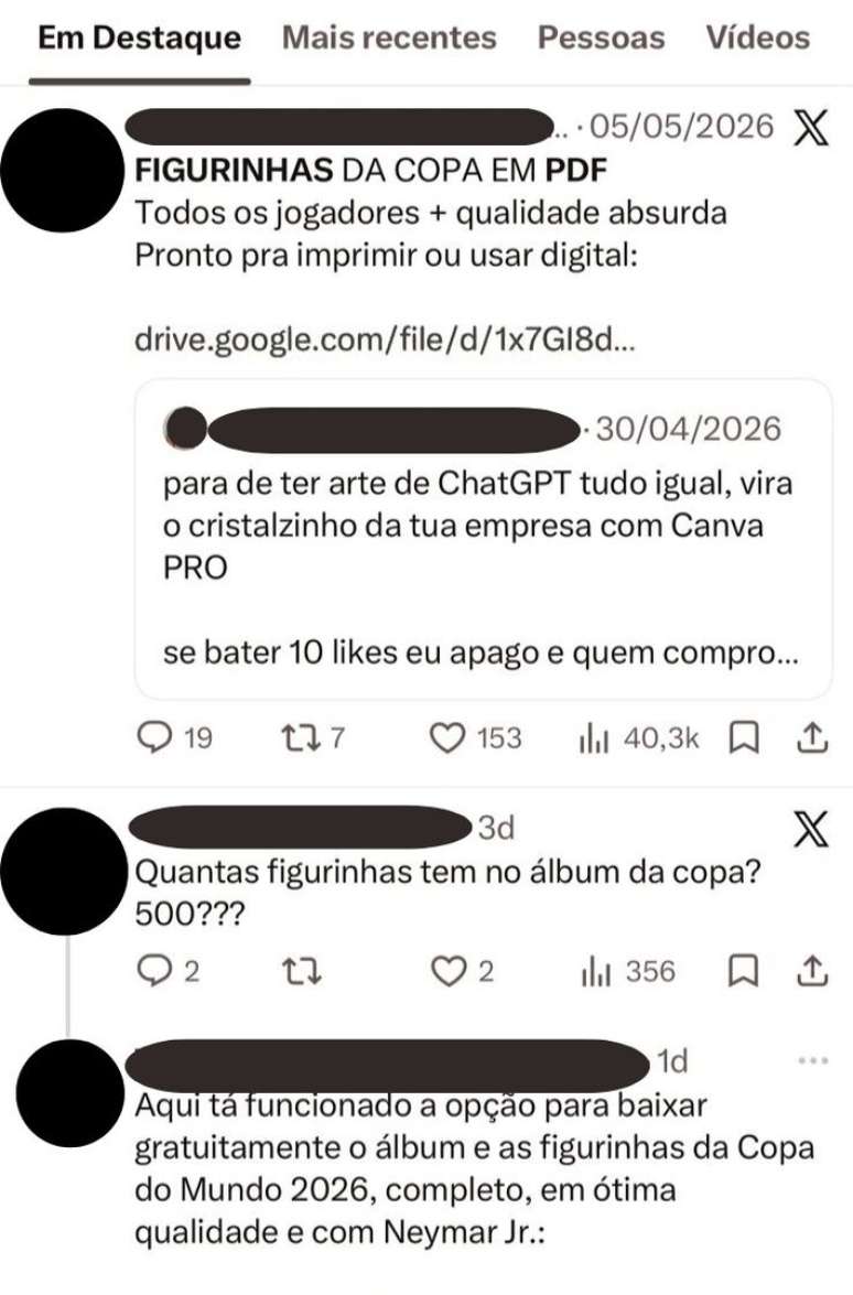 Documentos em PDF com figurinhas da Copa digitalizadas s&atilde;o compartilhados nas redes.