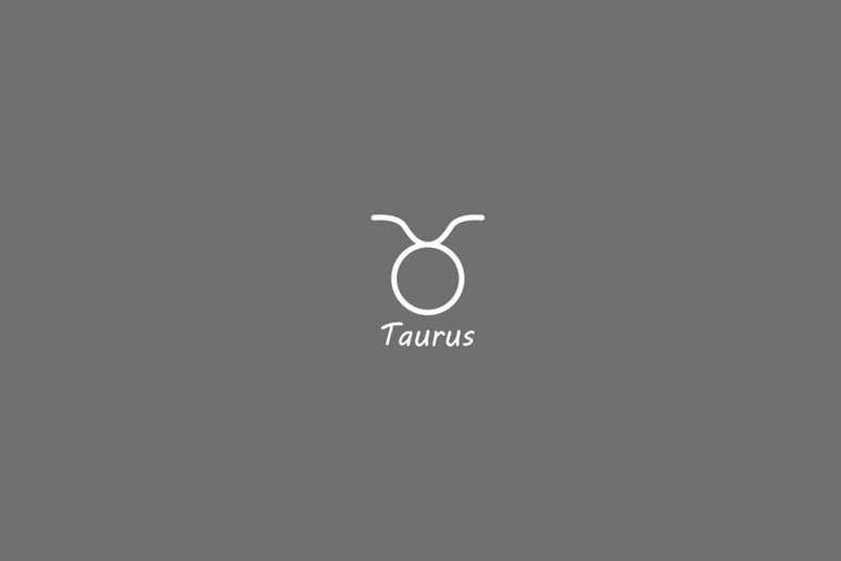 S&iacute;mbolo do signo de touro, na cor banca, centralizado em um fundo cinza e com o nome embaixo