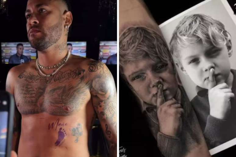 Neymar Jr tem diversas tatuagens pelo corpo, muitas s&atilde;o homenagens 