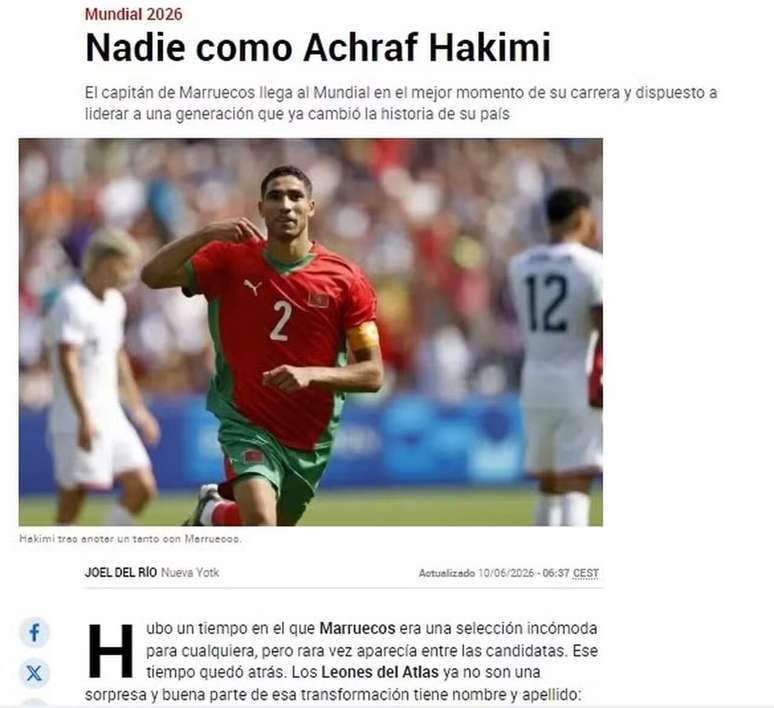 Jornal ressalta temporada de Hakimi antes da Copa do Mundo &ndash;