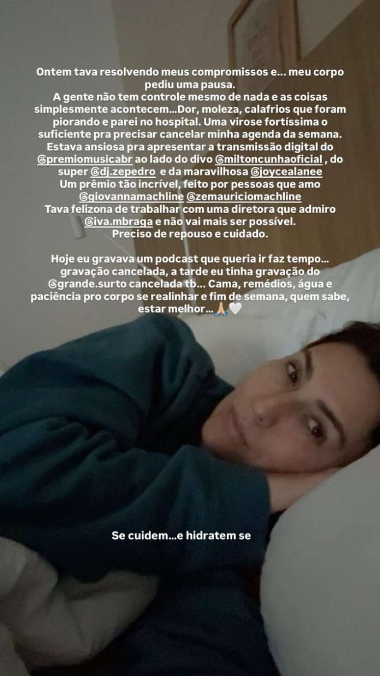 Fernanda Paes Leme &eacute; diagnosticada com virose grave e cancela agenda da semana