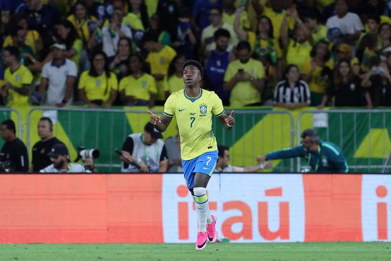 RIO DE JANEIRO, BRAZIL &ndash; MAY 31: Vinicius Junior of Brazil celebrates scoring his team&rsquo;s first goal during the international friendly match between Brazil and Panama at Maracana Stadium on May 31, 2026 in Rio de Janeiro, Brazil. (Photo by Wagner Meier/Getty Images)
