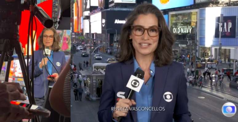 A estrutura montada pela Globo fica em um dos pontos mais movimentados de Nova York