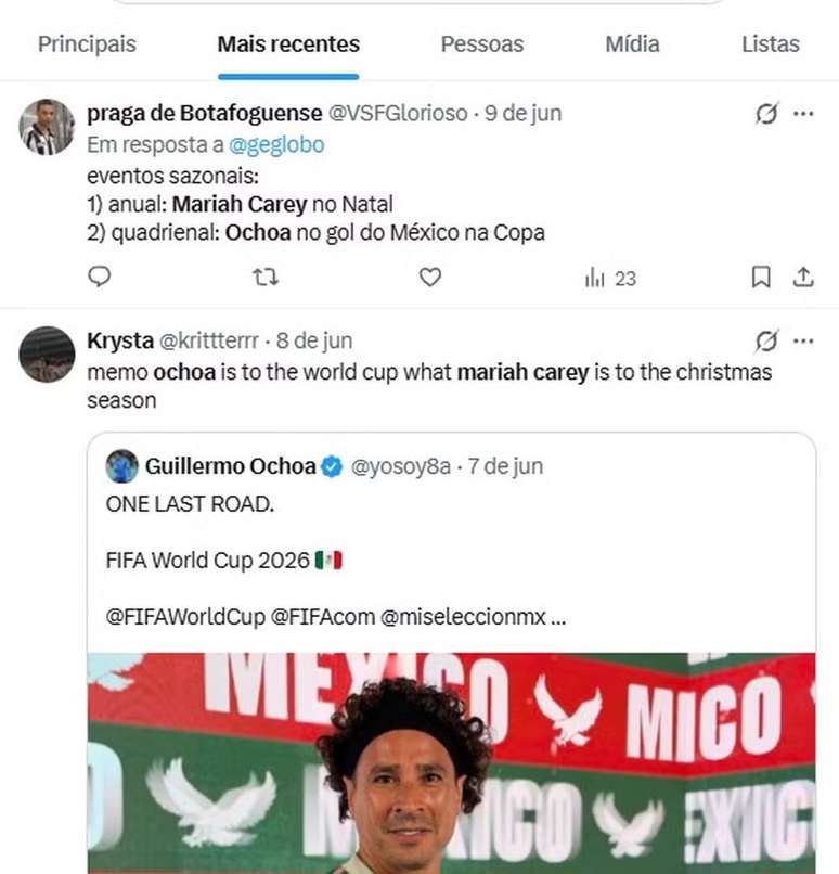 Memes comparam Guilhermo Ochoa a Mariah Carey 