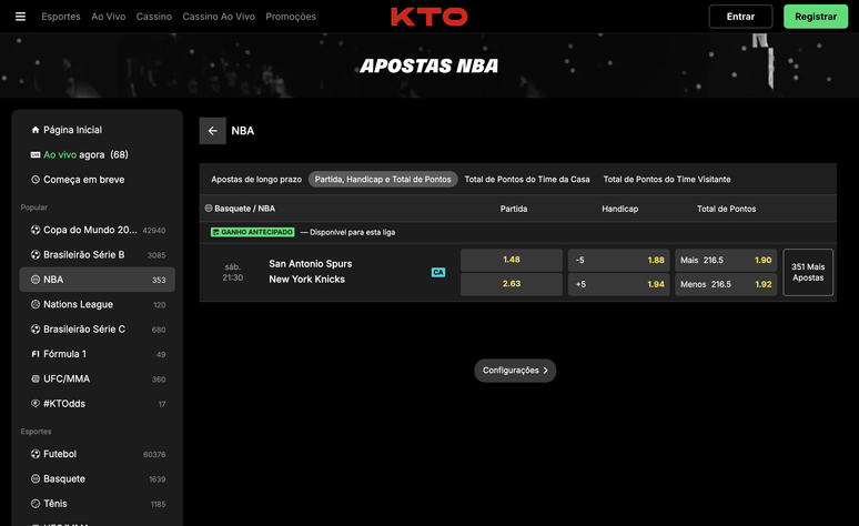 A KTO &eacute; um dos sites de apostas que recomendamos para apostar na NBA