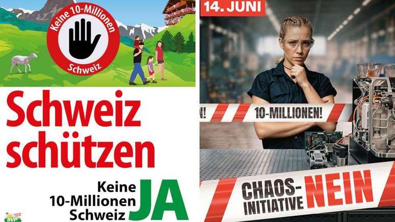 Um cartaz em prol do voto sim mostra o limite planejado (L) como uma forma de proteger a Su&iacute;&ccedil;a, mas os opositores o chamam de &ldquo;iniciativa do caos&rdquo;