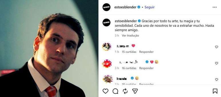 Post da p&aacute;gina do Instagram do streaming argentino Blender