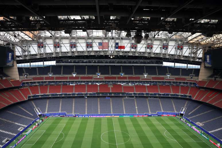 Vista geral do interior do est&aacute;dio um dia antes da partida do Grupo E da Copa do Mundo da FIFA 2026 entre Alemanha e Cura&ccedil;ao, no Est&aacute;dio de Houston, em 13 de junho de 2026, em Houston, Texas.