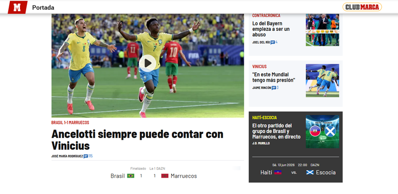 Marca repercute empate entre Brasil e Marrocos na Copa do Mundo de 2026