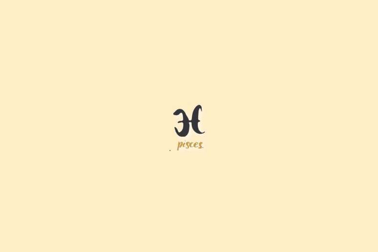 Ilustra&ccedil;&atilde;o do signo de peixes, centralizado em um fundo bege-claro, com o nome do signo embaixo