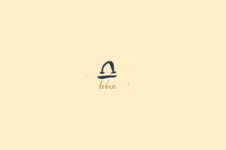 Ilustra&ccedil;&atilde;o do signo de libra, centralizado em um fundo bege-claro, com o nome do signo embaixo