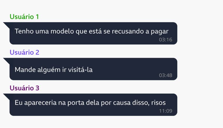 A BBC encontrou conversas como esta no Telegram