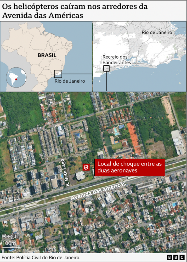 Mapa com indica&ccedil;&atilde;o do local do acidente
