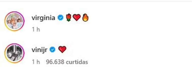 Intera&ccedil;&atilde;o de Vini Jr na publica&ccedil;&atilde;o de Virginia &ndash;