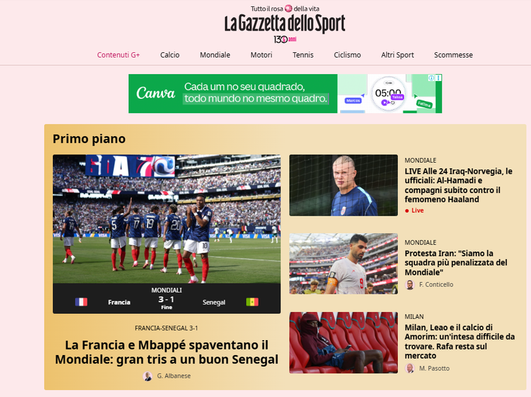 Gazzetta elogia vit&oacute;ria da Fran&ccedil;a