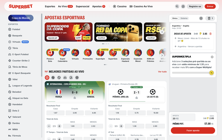 A Superbet oferece muitas promo&ccedil;&otilde;es e boas odds para a Copa do Mundo