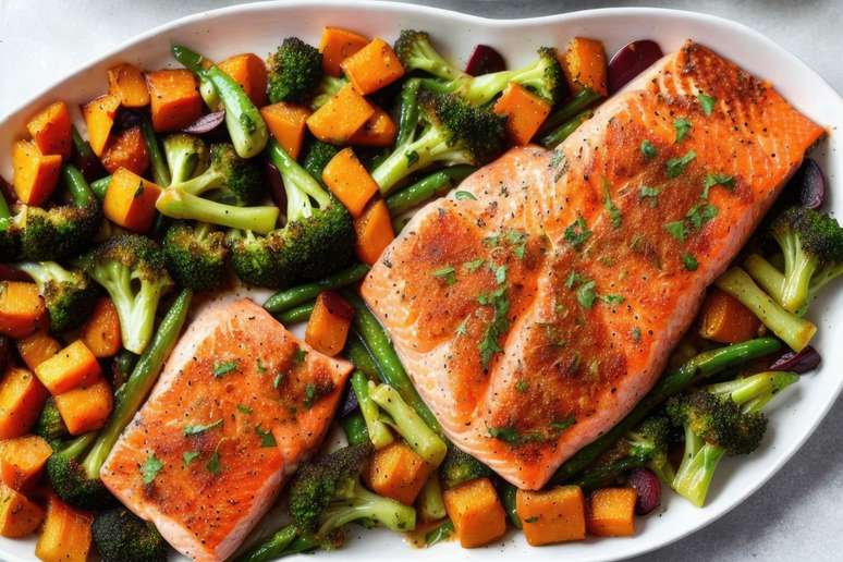 Salm&atilde;o com legumes ao papelote 