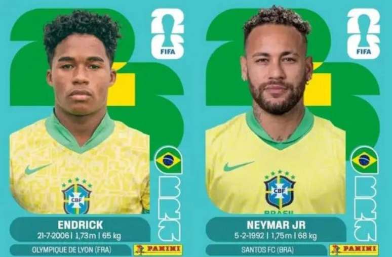 Divulga&ccedil;&atilde;o/Panini - Legenda: Panini revela figurinhas de Neymar e Endrick em set de atualiza&ccedil;&atilde;o da Copa