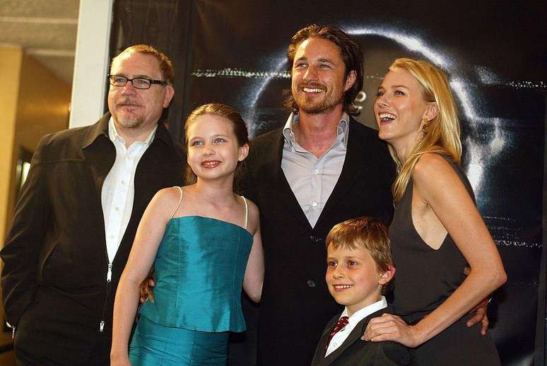 Os atores Brian Cox, Daveigh Chase, Martin Henderson, David Dorfman e Naomi Watts de O Chamado na estreia do filme em Los Angeles em 2002