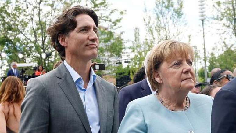 O canadense Justin Trudeau e a alem&atilde; Angela Merkel tamb&eacute;m estiveram na inaugura&ccedil;&atilde;o