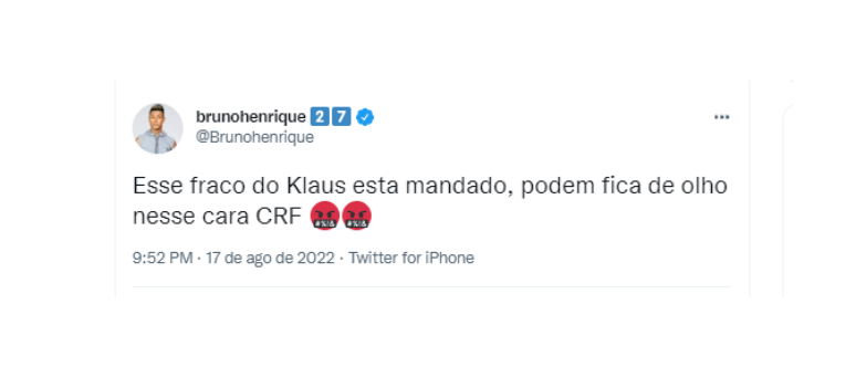 Bruno Henrique critica Raphael Claus