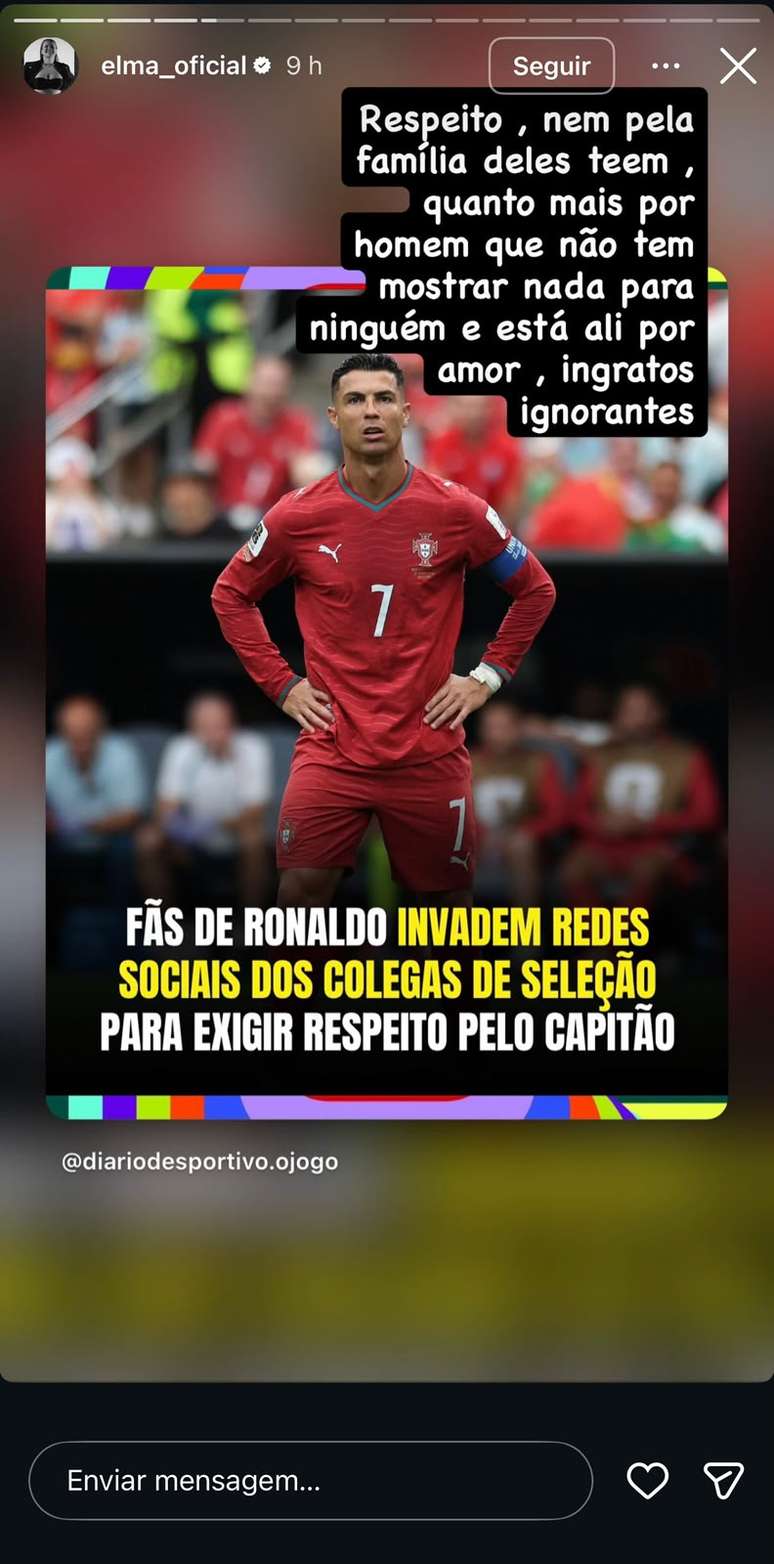 Elma Aveiro rebateu cr&iacute;ticas recebidas por Cristiano Ronaldo na estreia de Portugal na Copa