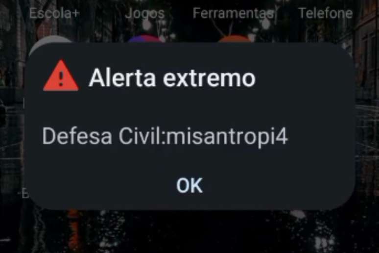 Imagem do alerta recebido pela popula&ccedil;&atilde;o