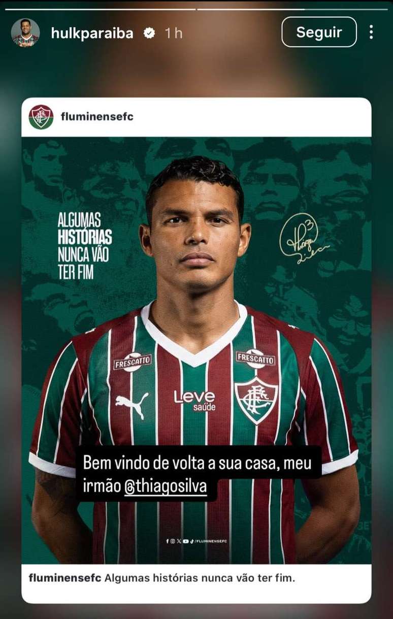 Publica&ccedil;&atilde;o de Hulk no Instagram &ndash;