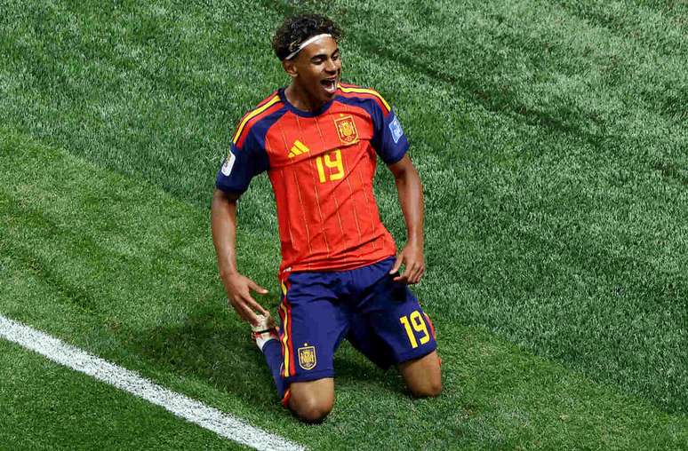 Lamine Yamal marcou o primeiro gol da Espanha na partida contra a Ar&aacute;bia Saudita, neste domingo &ndash;