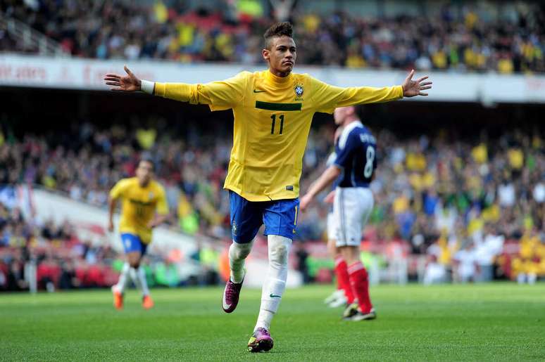 Neymar marcou dois gols no &uacute;ltimo jogo do Brasil contra a Esc&oacute;cia &ndash;
