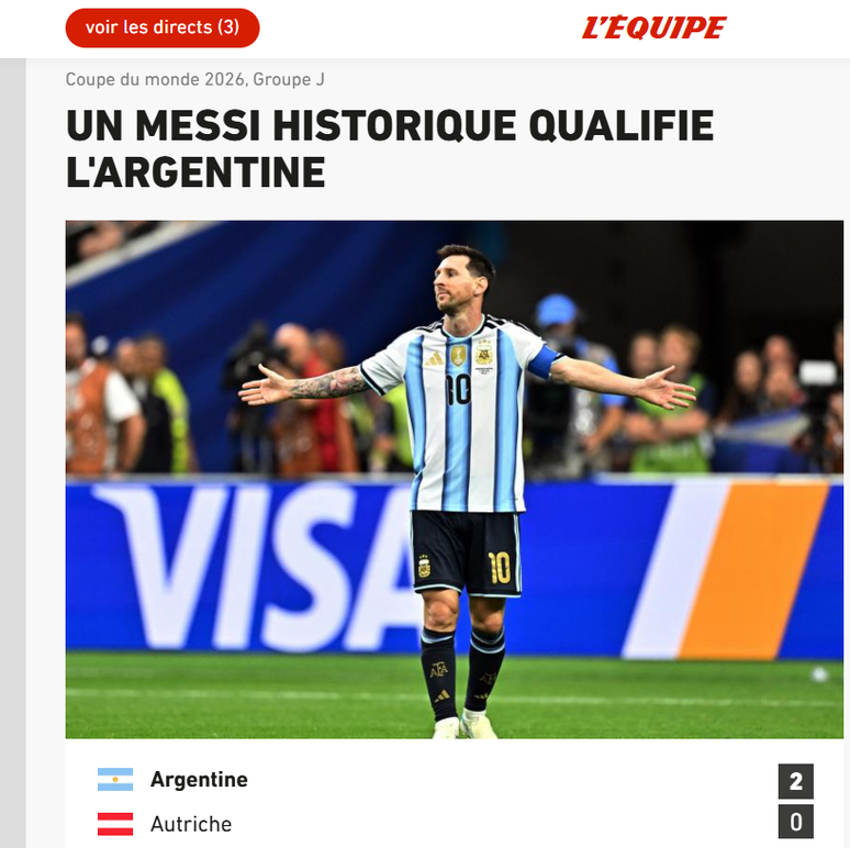 L'Equipe exalta atua&ccedil;&atilde;o de Messi