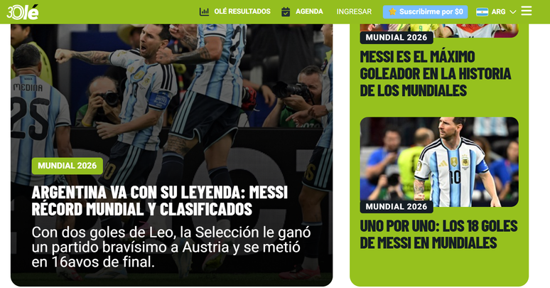 Di&aacute;rio Ol&eacute; exalta atua&ccedil;&atilde;o de Messi