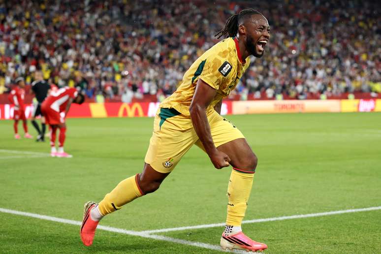 TORONTO, ONTARIO &ndash; JUNE 17: Antoine Semenyo #11 of Ghana celebrates the team&rsquo;s first goal scored by Caleb Yirenkyi #3 (not pictured) during the FIFA World Cup 2026 Group L match between Ghana and Panama at Toronto Stadium on June 17, 2026 in Toronto, Ontario. (Photo by Darrian Traynor/Getty Images)