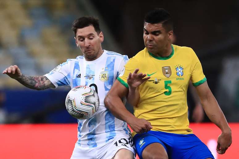 Casemiro e Messi na Copa Am&eacute;rica de 2021 