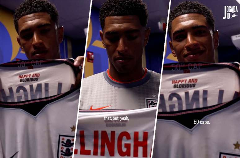 Bellingham mostra camisa comemorativa pelos 50 jogos pela sele&ccedil;&atilde;o da Inglaterra &ndash;