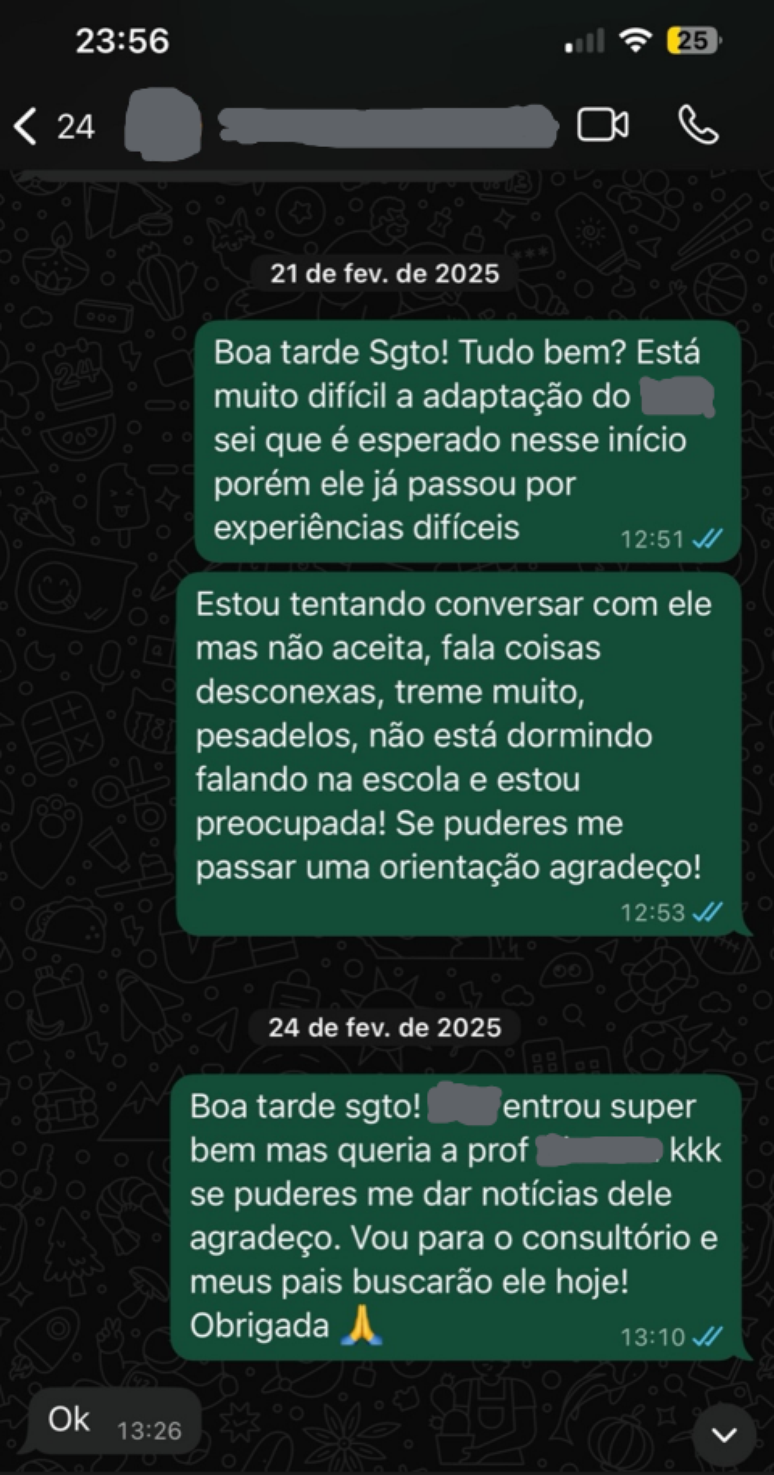 Diante do comportamento do filho, Shaiane tentou contato com a coordenadora da escola, mas conta que nunca recebeu acolhimento nem orienta&ccedil;&otilde;es