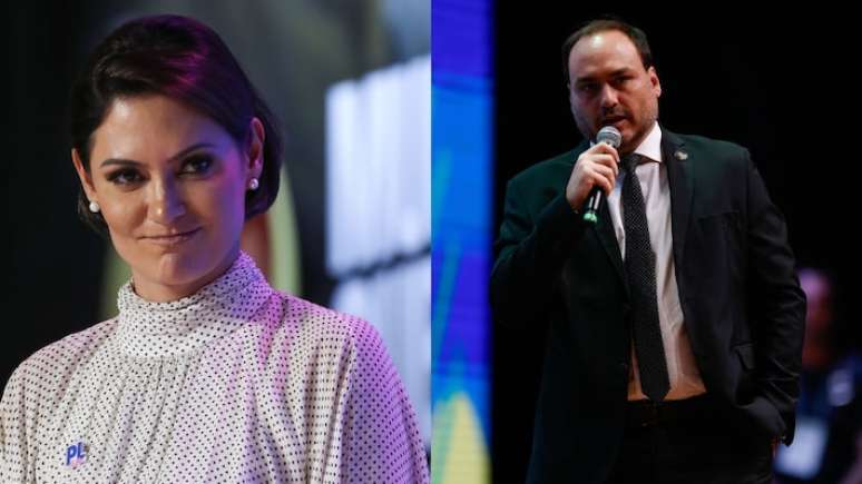 Michelle Bolsonaro e Carlos Bolsonaro