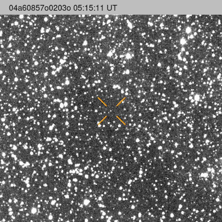 Uma anima&ccedil;&atilde;o com um ponto destacado se movendo por um mar de estrelas.
