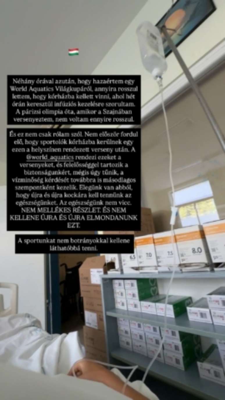 Relato da nadadora h&uacute;ngara Bettina F&aacute;bian, no hospital, ap&oacute;s prova em Set&uacute;bal &ndash; 
