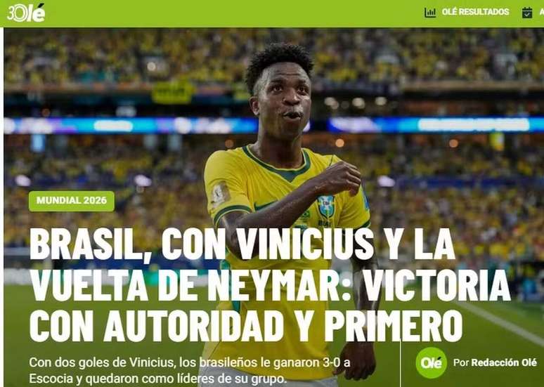 Imprensa internacional repercute vit&oacute;ria do Brasil contra a Esc&oacute;cia &ndash;